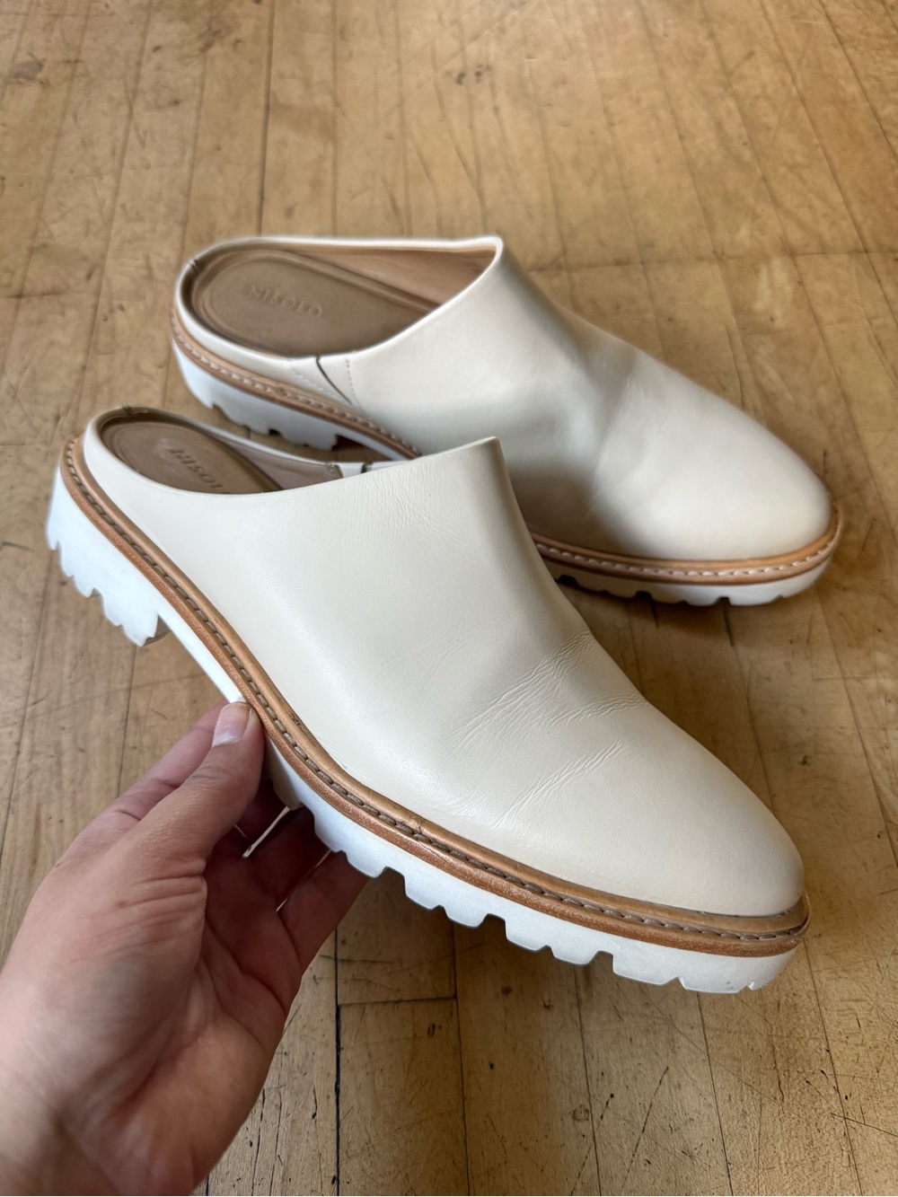 NISOLO Leather Slip On Lug Sole Mules Creamy White Boho Indie Cottagecore 8.5